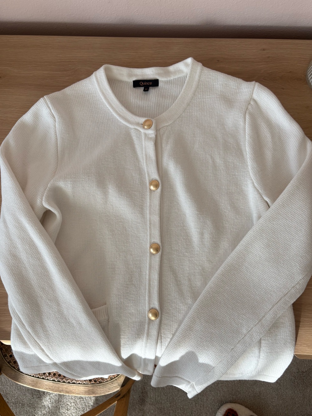 Quince White Button-Front Knit Cardigan